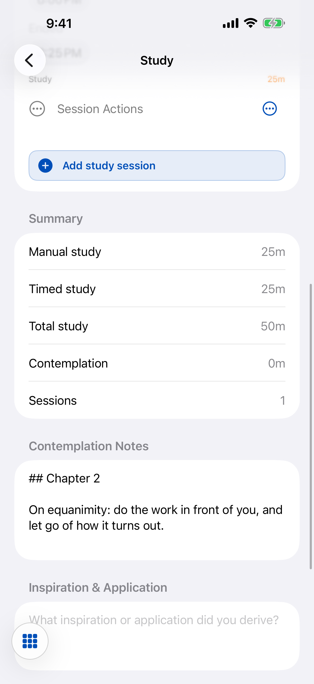 Study notes for a book, written in the app.