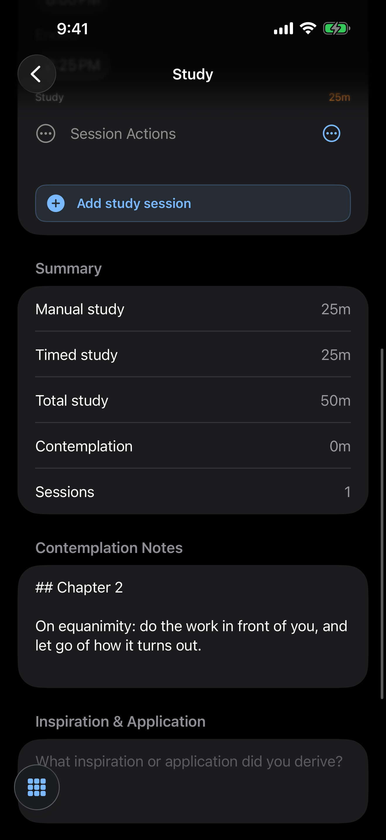 Study notes for a book, written in the app.